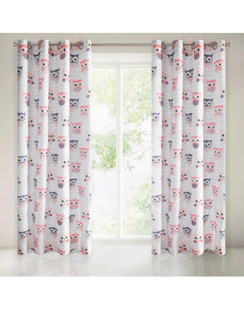 Zdjęcie: Zasłona Merry 140x250 cm biało-różowa na przelotkach EUROFIRANY