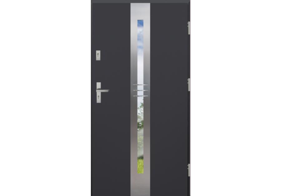 Zdjęcie: Drzwi zewnętrzne stalowo-drewniane Disting Otello 06 Antracyt 90 cm prawe zamek listwowy KR CENTER