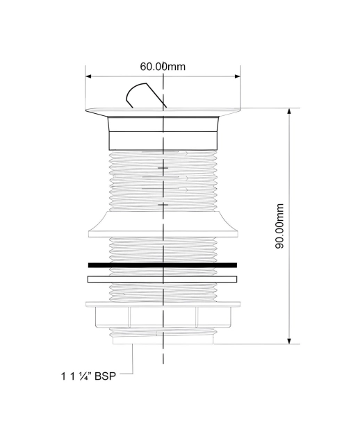 Zdjęcie: Spust umywalkowy klik-klak dekoracyjny 1.1/4x60 mm z małą nakrętką bez przelewu chrom MCALPINE