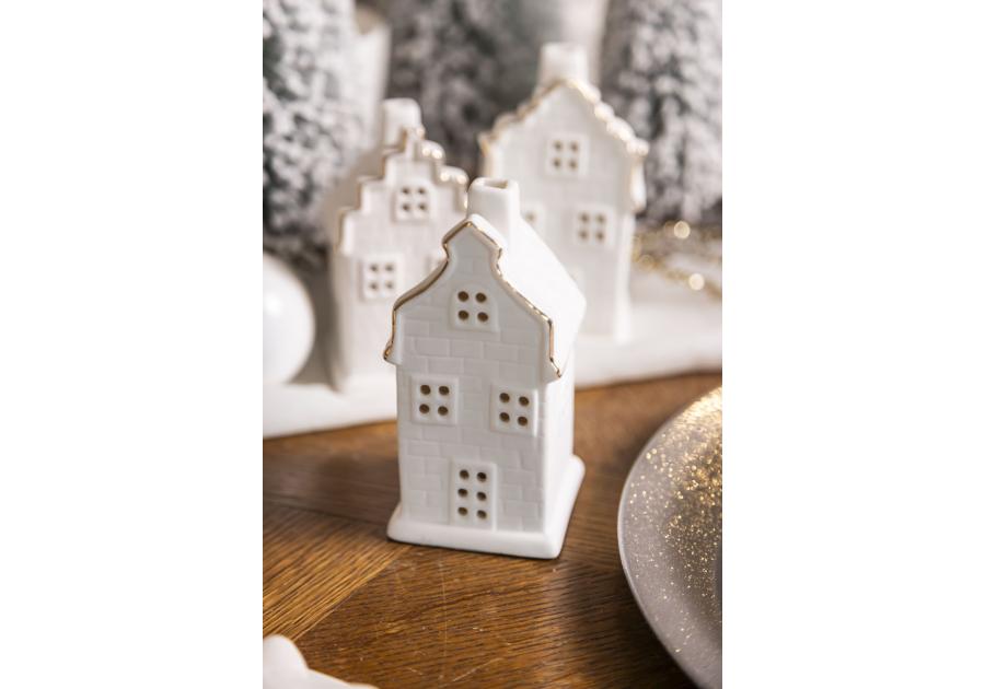 Zdjęcie: Domek ceramiczny LED 6x6x12 cm biały ze złotą linią ALTOMDESIGN