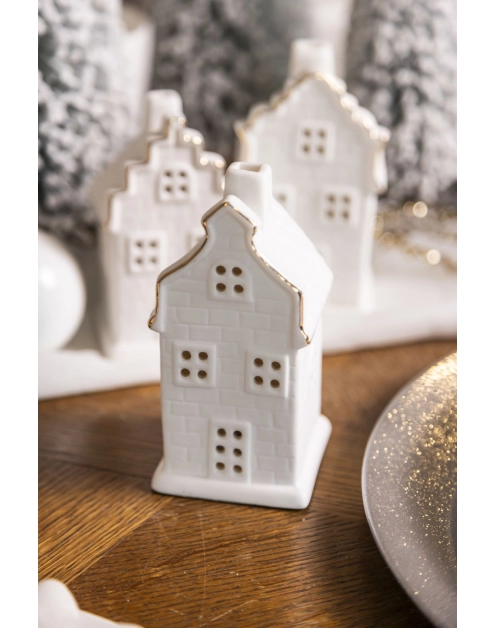Zdjęcie: Domek ceramiczny LED 6x6x12 cm biały ze złotą linią ALTOMDESIGN