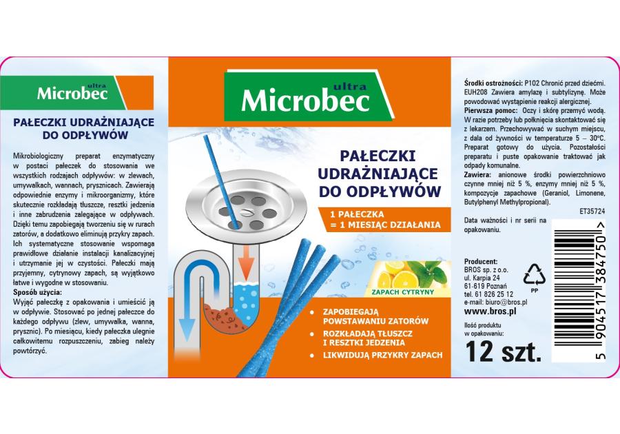 Zdjęcie: Pałeczki udrażniające do odpływów Microbec 12 szt. BROS