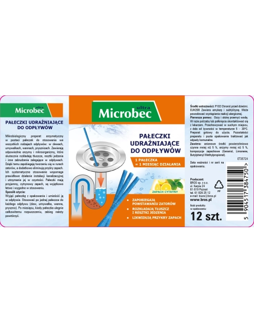 Zdjęcie: Pałeczki udrażniające do odpływów Microbec 12 szt. BROS