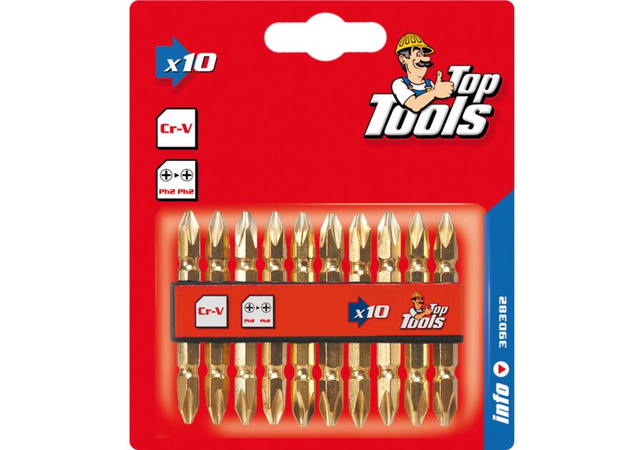 Zdjęcie: Końcówki wkrętakowe PH2 x 60 mm, 10 sztuk TOP TOOLS