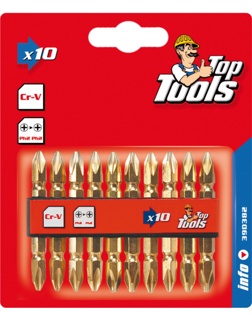 Zdjęcie: Końcówki wkrętakowe PH2 x 60 mm, 10 sztuk TOP TOOLS