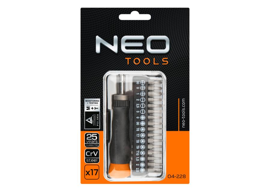 Zdjęcie: Końcówki wkrętakowe precyzyjne z uchwytem, zestaw 17 sztuk NEO