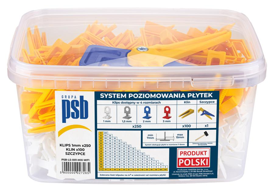 Zdjęcie: System poziomowania płytek kliny + klipsy + szczypce - 250 szt. PSB
