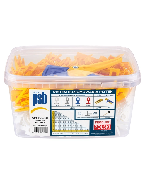 Zdjęcie: System poziomowania płytek kliny + klipsy + szczypce - 250 szt. PSB