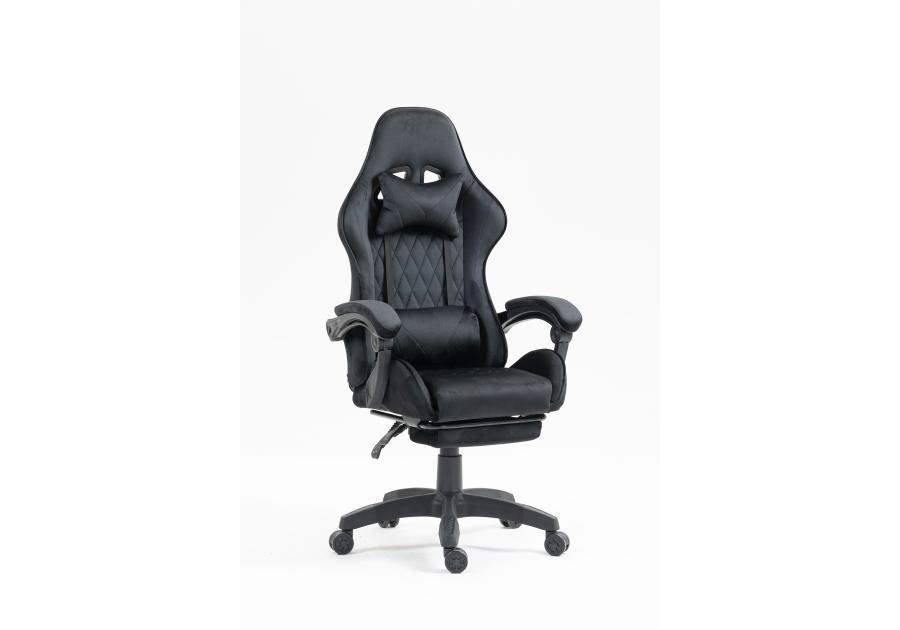 Zdjęcie: Fotel gamingowy Prado z podnóżkiem tapicerowany tkanina welur czarny TS INTERIOR