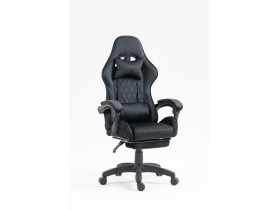 Fotel gamingowy Prado z podnóżkiem tapicerowany tkanina welur czarny TS INTERIOR