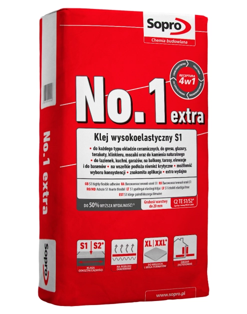 Zdjęcie: Zaprawa klejowa odkształcalna S1 NO.1 400 Extra 22,5 kg SOPRO