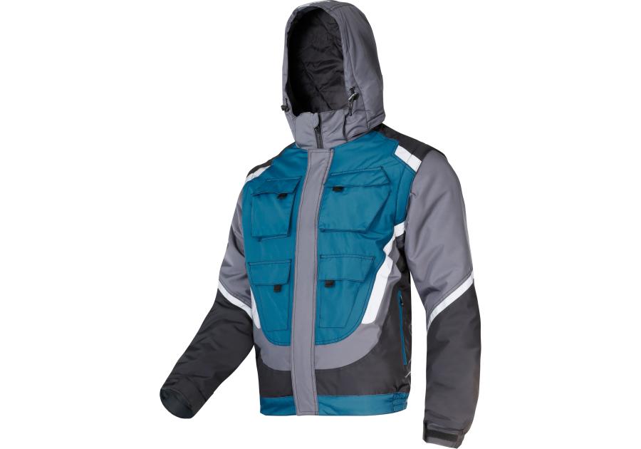Zdjęcie: Kurtka ocieplana czarno-szaro-turkusowy z odblaskami, 3XL, CE, LAHTI PRO