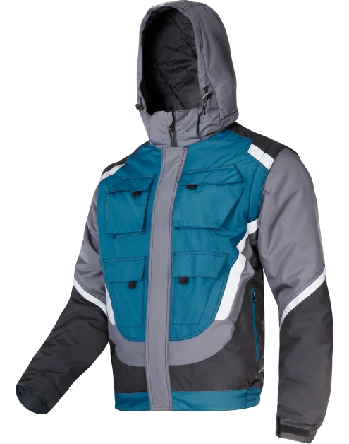 Zdjęcie: Kurtka ocieplana czarno-szaro-turkusowy z odblaskami, 3XL, CE, LAHTI PRO