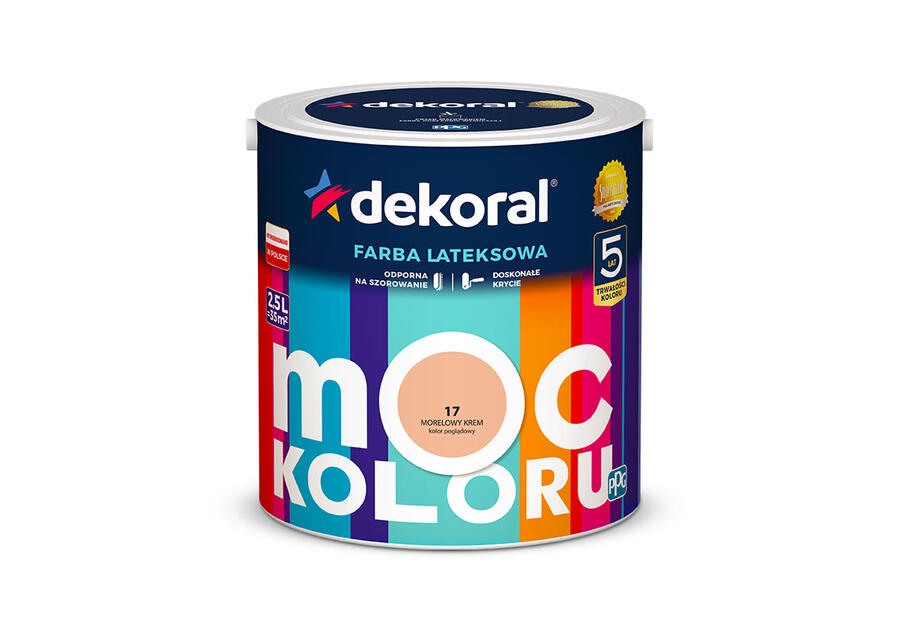 Zdjęcie: Farba lateksowa Moc Koloru morelowy krem 2,5 L DEKORAL