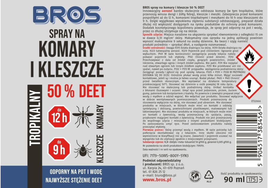 Zdjęcie: Spray na komary i kleszcze 90 ml BROS
