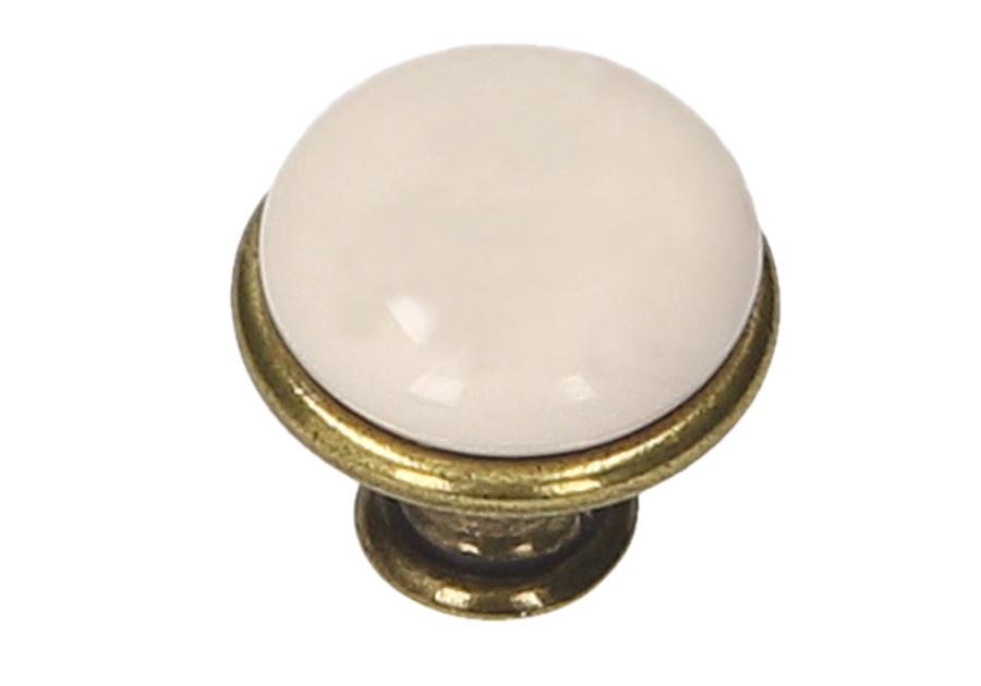 Zdjęcie: Gałka meblowa GP19 porcelana mleczna + mosiądz antyczny GAMET