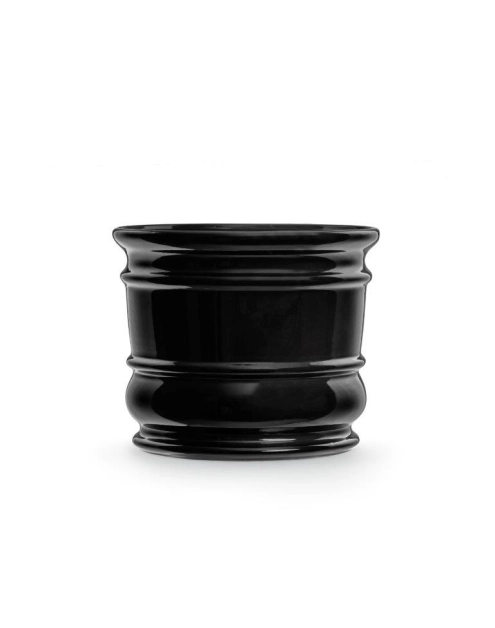 Zdjęcie: Doniczka ceramiczna z podstawką Beczka 14x15 cm czarny połysk FLOWERPOT