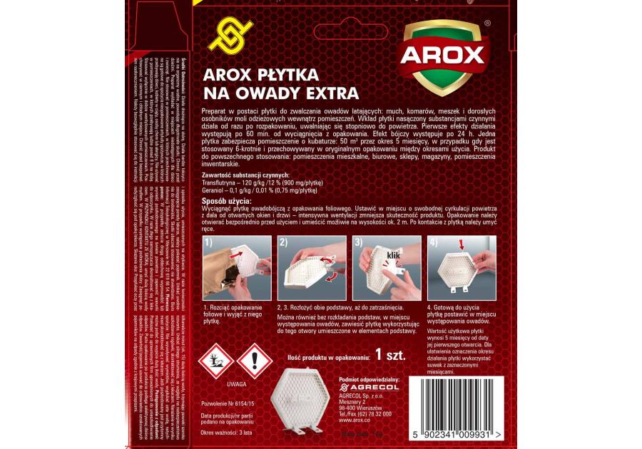 Zdjęcie: Płytka na owady Arox 1 szt. AGRECOL