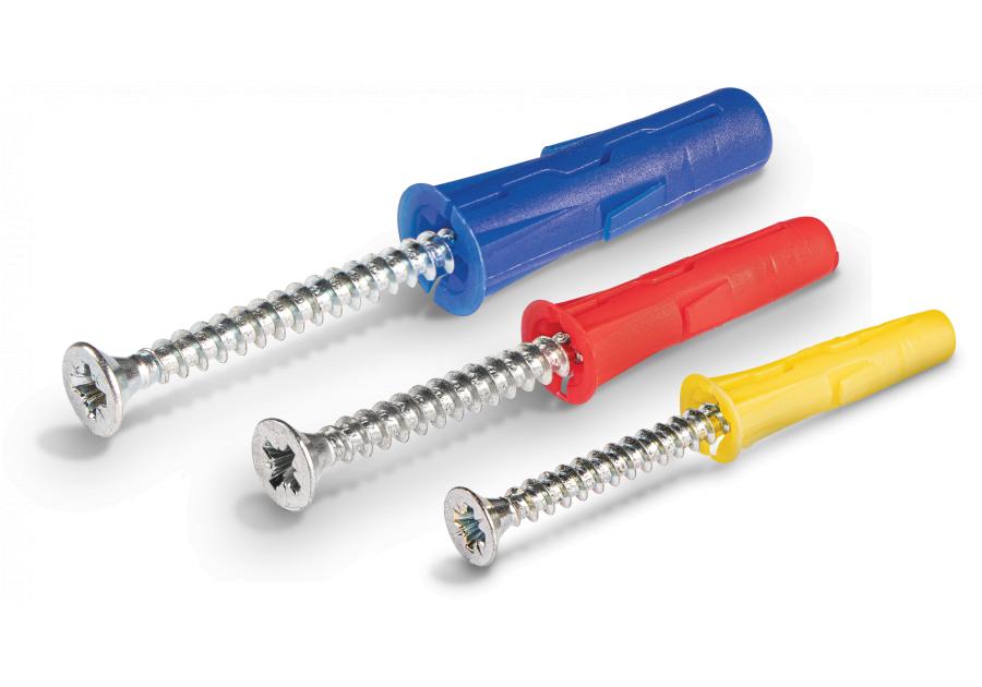 Zdjęcie: Zestaw kołków uniwersalnych UNO 5x24 mm 6x28 mm 8x32 mm z wkrętami i hakami 144 elementy RAWLPLUG