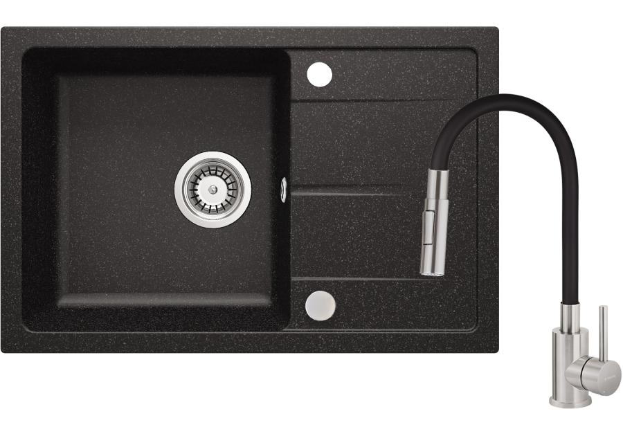 Zdjęcie: Zlewozmywak granitowy z baterią z giętą wylewką DEANTE