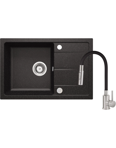 Zdjęcie: Zlewozmywak granitowy z baterią z giętą wylewką DEANTE