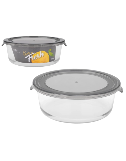 Zdjęcie: Pojemnik ze szkła żaroodpornego Keep It Fresh 1300 ml okrągły 81461 grey RAVI