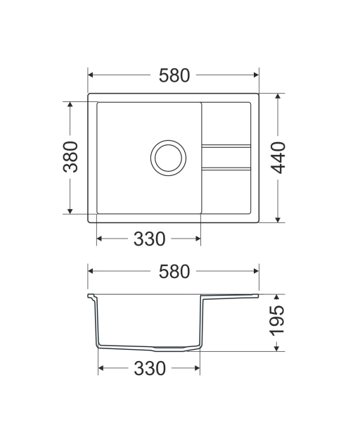 Zdjęcie: Zlewozmywak granitowy Bravo New 1-komorowy piaskowy, z krótkim ociekaczem, 58x44x19,5 cm MILÓ