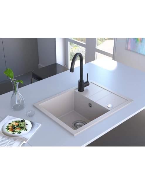 Zdjęcie: Zlewozmywak granitowy Bravo New 1-komorowy piaskowy, z krótkim ociekaczem, 58x44x19,5 cm MILÓ