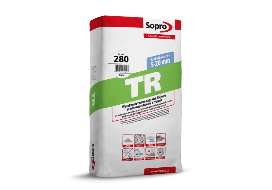 Zdjęcie: Zaprawa klejowa średniowarstwowa biała TR 280 25 kg SOPRO
