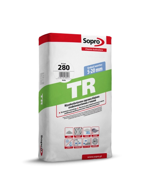 Zdjęcie: Zaprawa klejowa średniowarstwowa biała TR 280 25 kg SOPRO