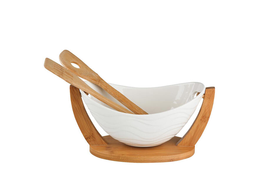 Zdjęcie: Salaterka owalna 32x15x16 cm z podstawą i łyżkami bambusowymi New Regular ALTOMDESIGN