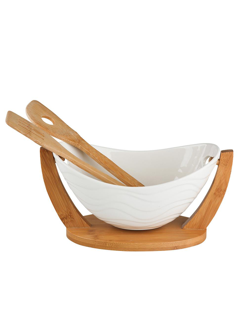 Zdjęcie: Salaterka owalna 32x15x16 cm z podstawą i łyżkami bambusowymi New Regular ALTOMDESIGN