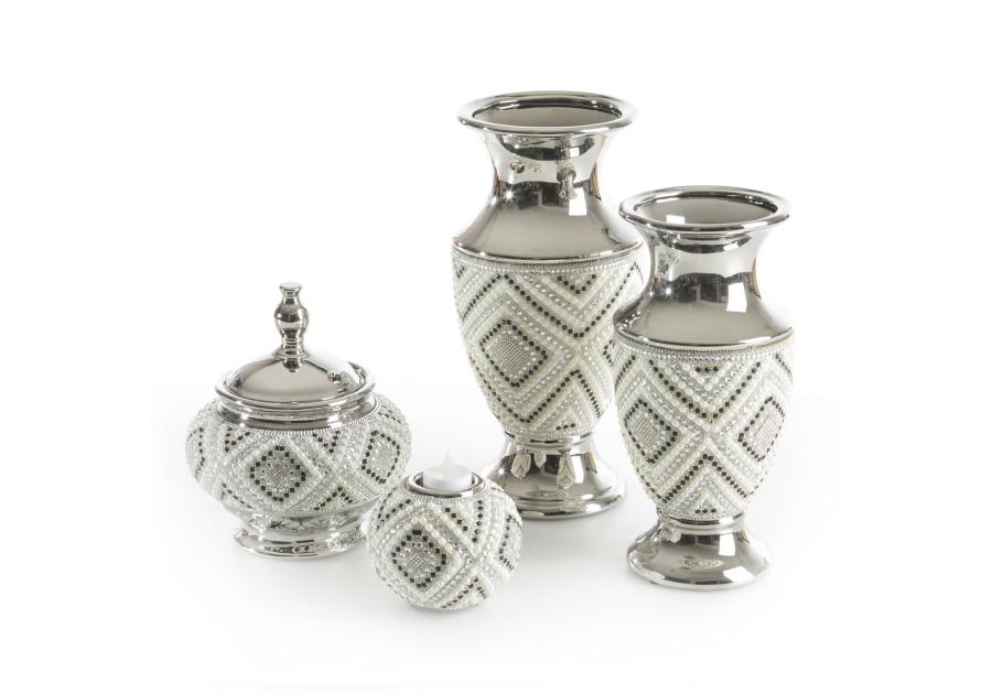 Zdjęcie: Wazon Pablo 14x14x29 cm biało-srebrny EUROFIRANY