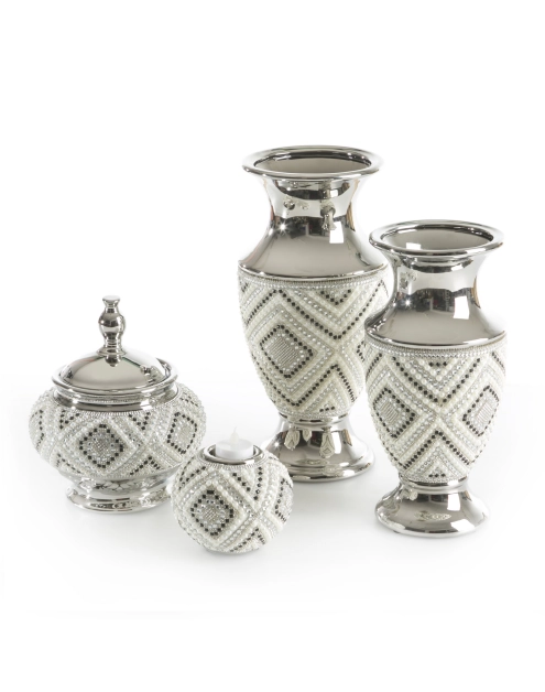 Zdjęcie: Wazon Pablo 14x14x29 cm biało-srebrny EUROFIRANY