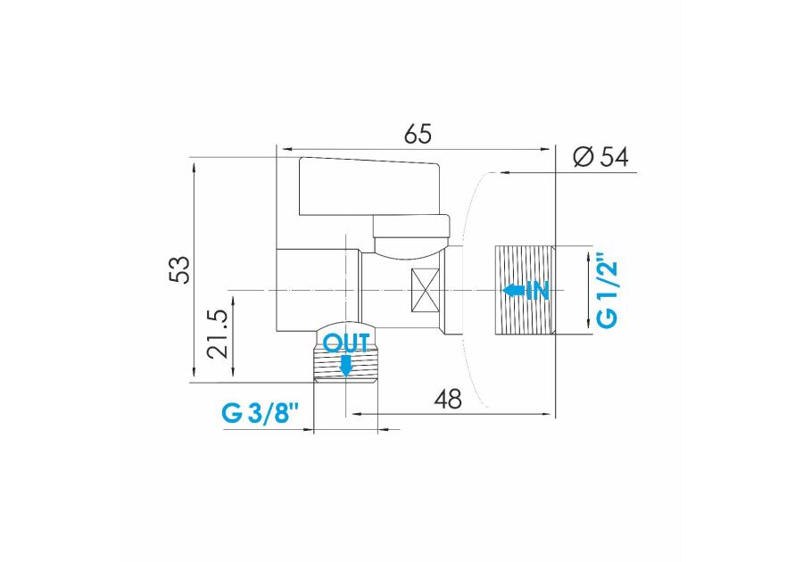 Zdjęcie: Zawór kulowy kątowy 1/2x3/8 z filtrem z metalowym pokrętłem TYCNER