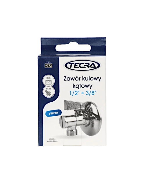 Zdjęcie: Zawór kulowy kątowy 1/2x3/8 z filtrem z metalowym pokrętłem TYCNER