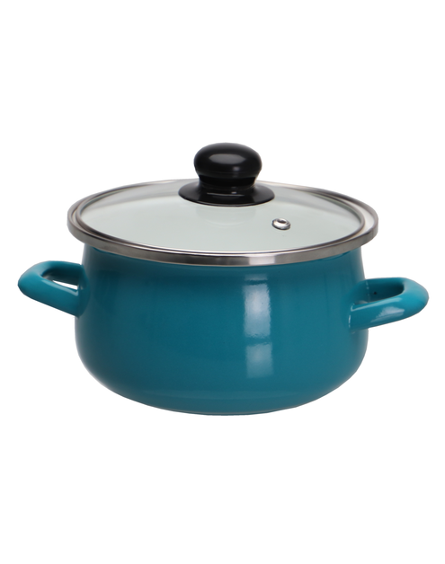 Zdjęcie: Garnek emaliowany z pokrywką turkusowy 14 cm - 1,2 L EMALIA
