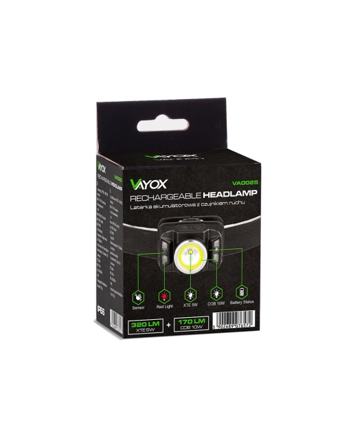 Zdjęcie: Latarka czołowa akumulatorowa z czujnikiem ruchu XTE 5W + COB 10 W VA0025 VAYOX