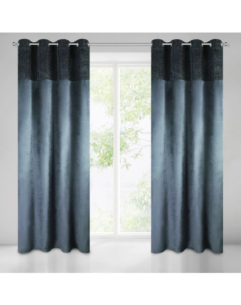 Zdjęcie: Zasłona Mady 140x250 cm granatowa na przelotkach EUROFIRANY