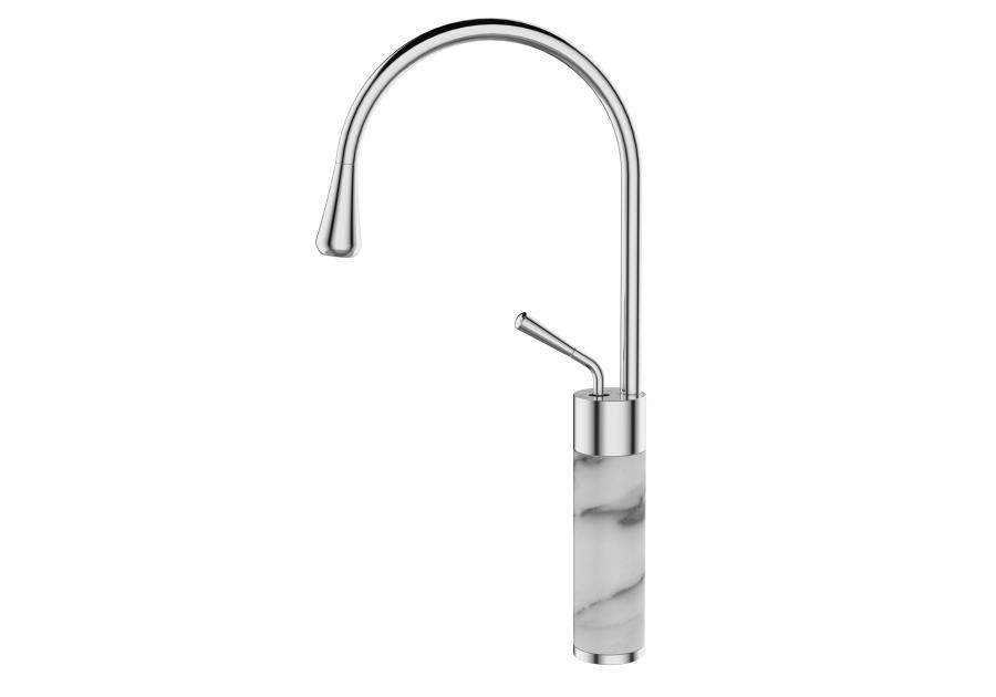 Zdjęcie: Wysoka bateria umywalkowa Gabro biały/chrom INVENA