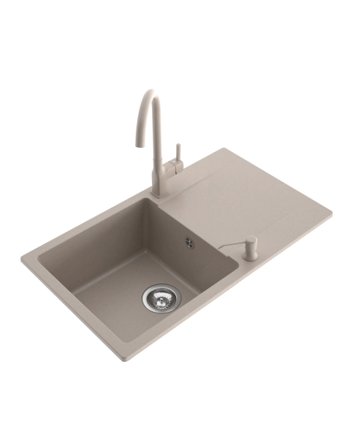 Zdjęcie: Zlewozmywak granitowy Castello 1-komorowy piaskowy 76x44x21,5 cm bateria Avia U MILÓ