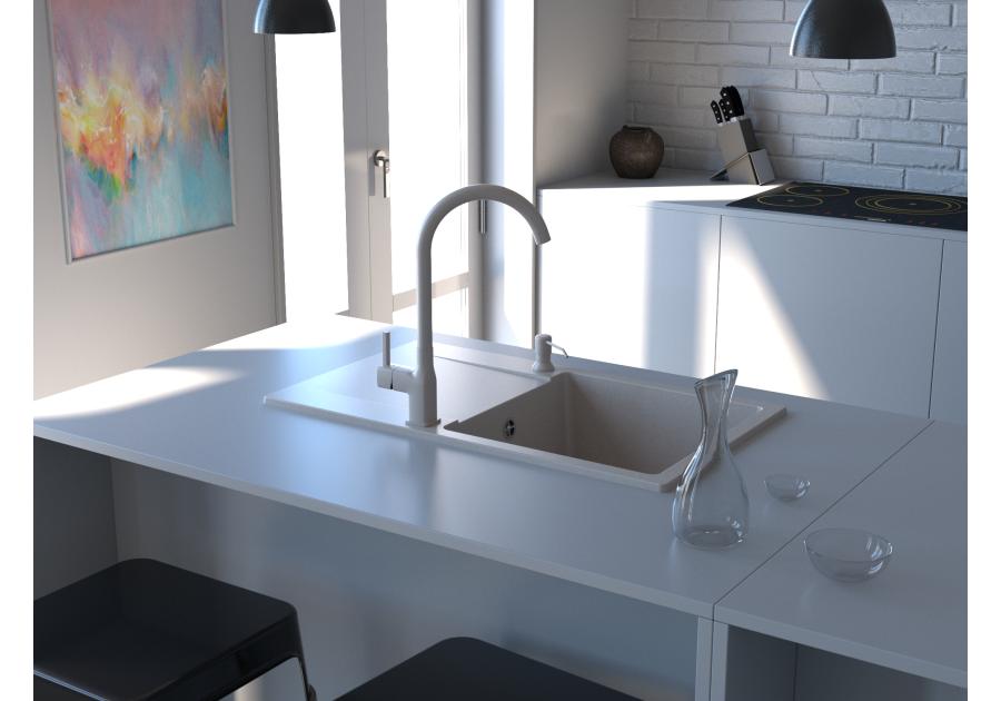 Zdjęcie: Zlewozmywak granitowy Castello 1-komorowy piaskowy 76x44x21,5 cm bateria Avia U MILÓ