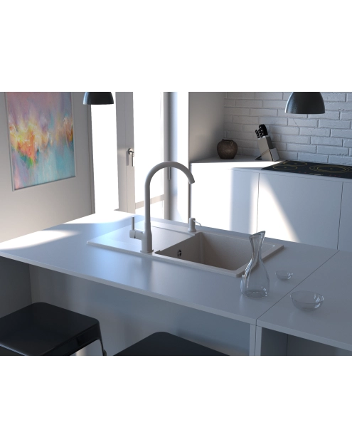 Zdjęcie: Zlewozmywak granitowy Castello 1-komorowy piaskowy 76x44x21,5 cm bateria Avia U MILÓ