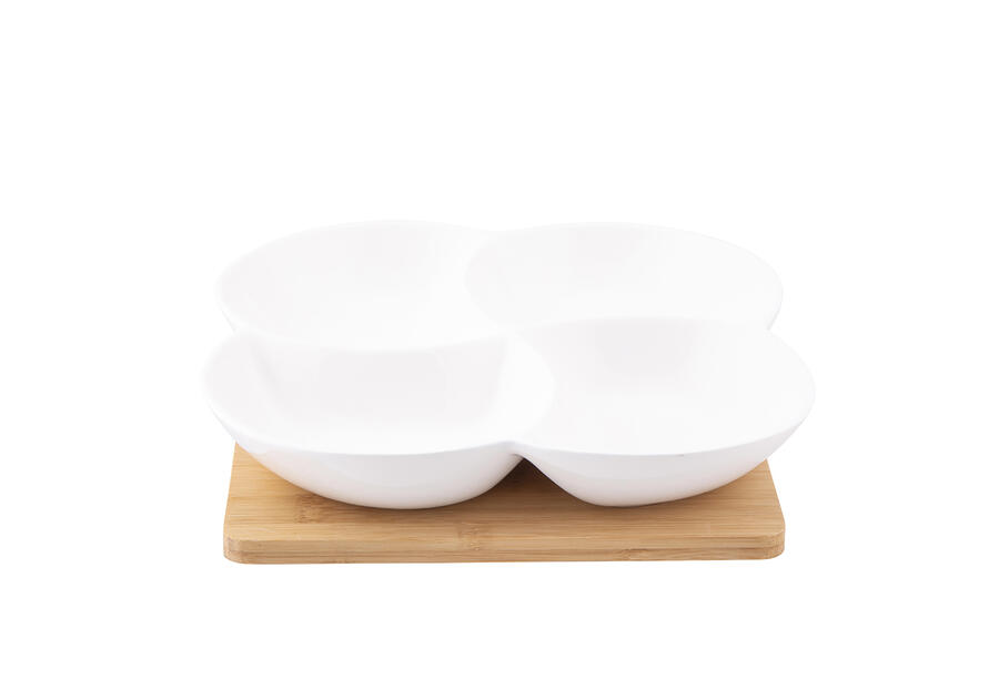 Zdjęcie: Naczynie dzielone z porcelany kremowej 22x22x3,5 cm na bambusowej podstawie regular ALTOMDESIGN