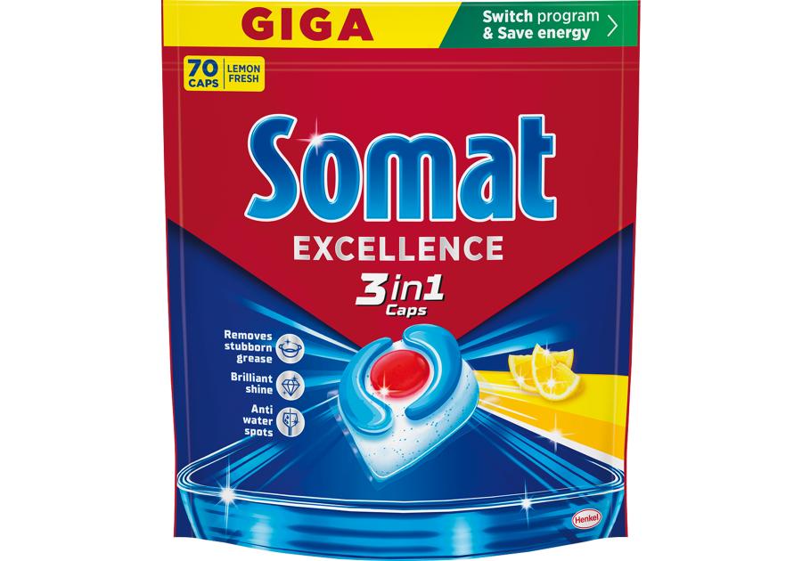Zdjęcie: Kapsułki do zmywarki Excellence 3w1 lemon 70 szt. SOMAT