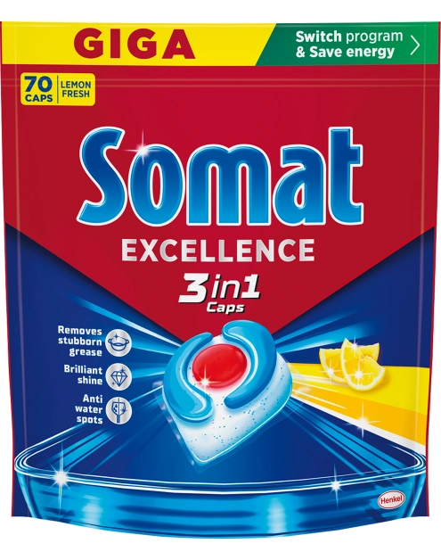 Zdjęcie: Kapsułki do zmywarki Excellence 3w1 lemon 70 szt. SOMAT