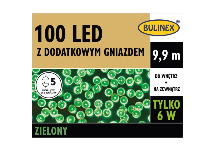 Zdjęcie: Lampki LED z dodatkowym gniazdem 9,9 m zielone 100 lampek BULINEX