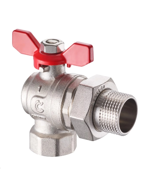 Zdjęcie: Zawór kulowy kątowy S30 3/4" W/Z z półśrubunkiem i motylkiem, PN30 pełen nikiel CALIDO