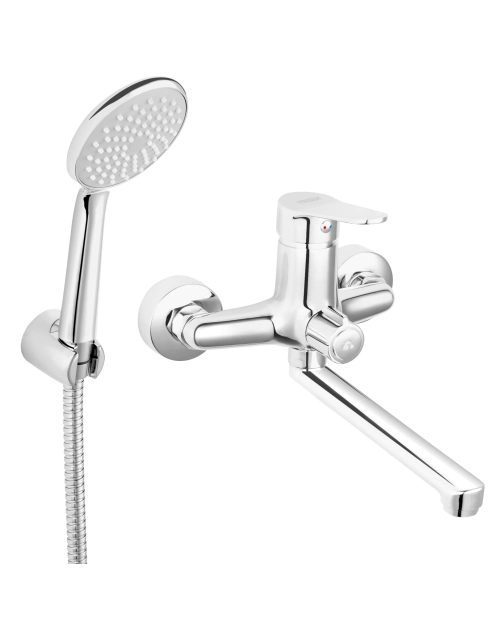 Zdjęcie: Bateria umywalkowa ścienna z przyłączem natrysku Isso,chrom FERRO