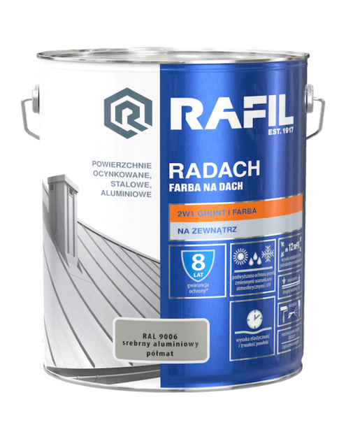 Zdjęcie: Farba dachowa srebrny aluminiowy RAL9006 10 L RADACH